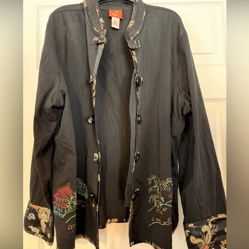 Women's Hearts of Palm Oriental Embroidered Jacket Black size 18 Excellent
